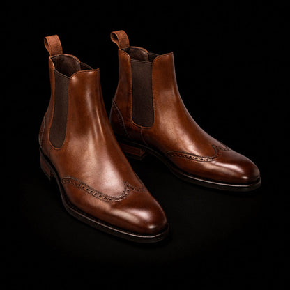Gubbio Brown Leather Wingtip Chelsea Boots