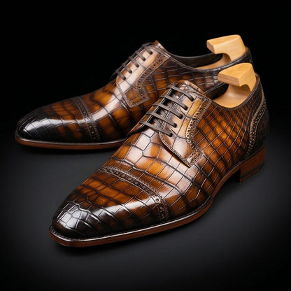 Taranto Brown Patina Alligator Leather Oxford Shoes