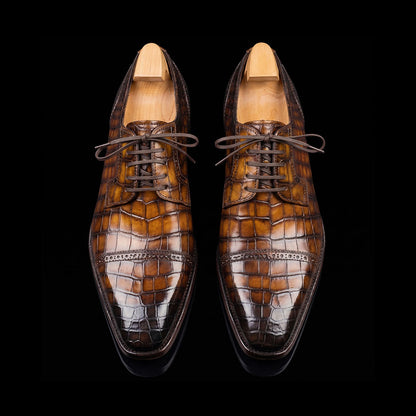 Taranto Brown Patina Alligator Leather Oxford Shoes