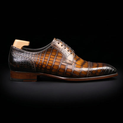 Taranto Brown Patina Alligator Leather Oxford Shoes