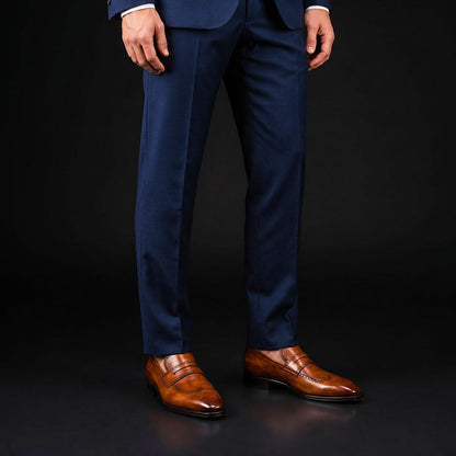 Isernia Brown Patina Leather Brogue Penny Loafers