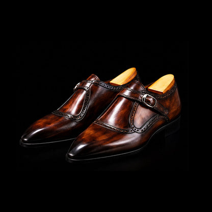 Cremona Brown Patina Leather Monk Buckle Loafers