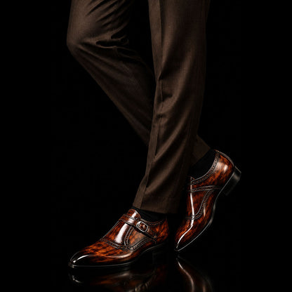 Cremona Brown Patina Leather Monk Buckle Loafers