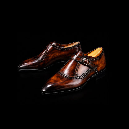 Cremona Brown Patina Leather Monk Buckle Loafers