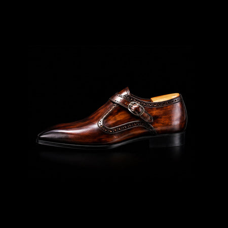 Cremona Brown Patina Leather Monk Buckle Loafers