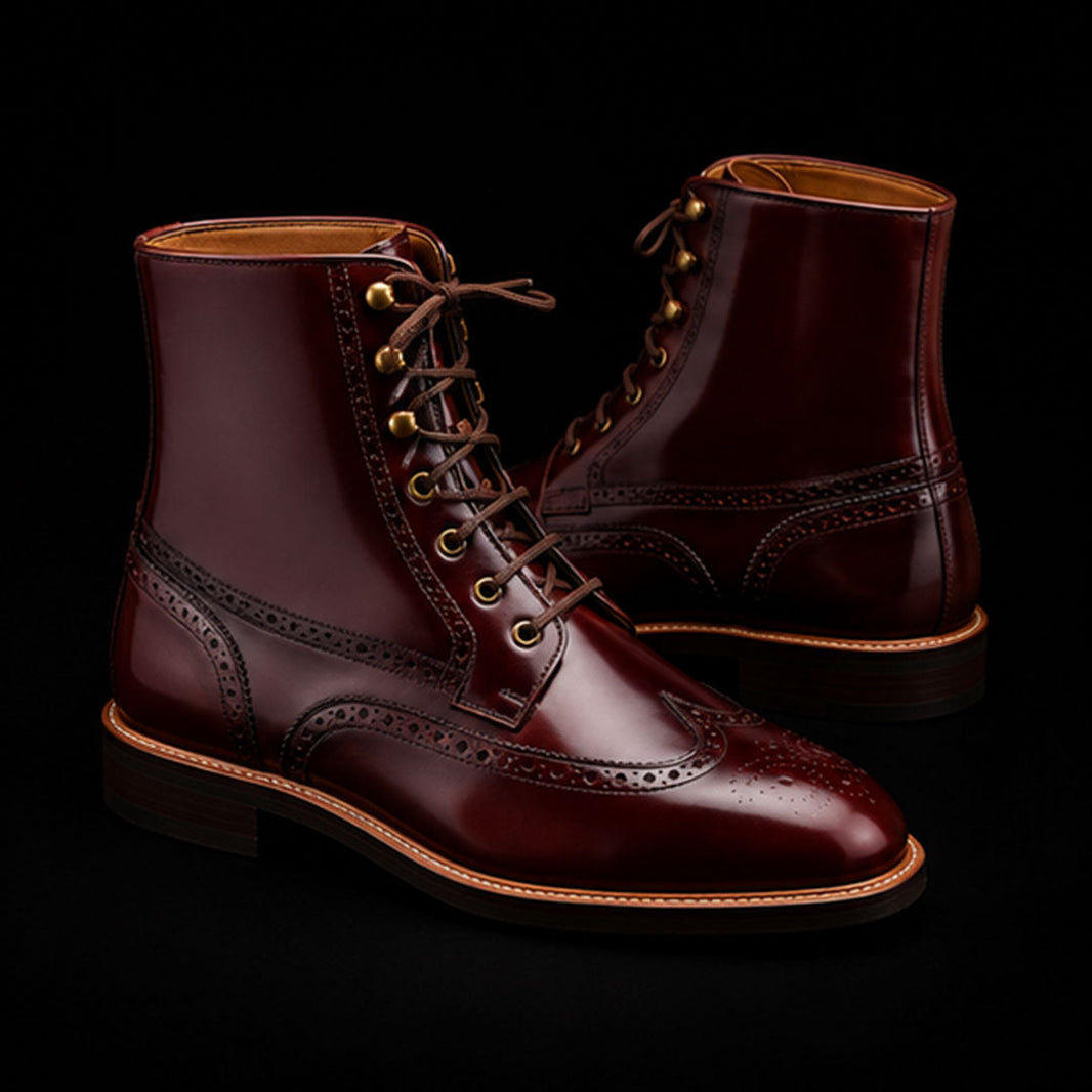 Vicenza Brown Patina Leather Wingtip Ankle High Boots