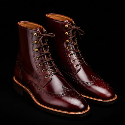 Vicenza Brown Patina Leather Wingtip Ankle High Boots