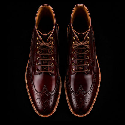 Vicenza Brown Patina Leather Wingtip Ankle High Boots