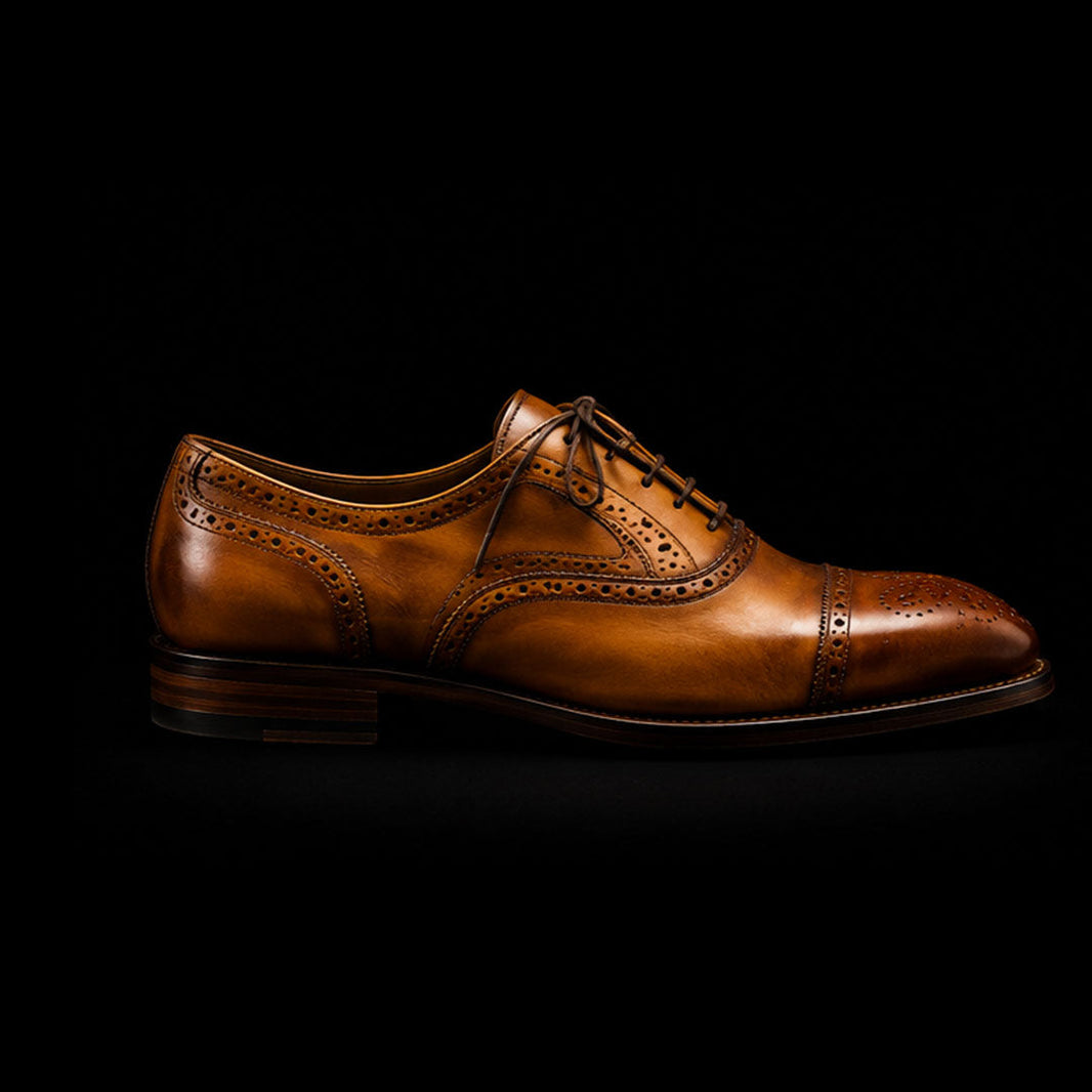Viterbo Brown Royal Patina Leather Oxford Brogue Dress Shoes