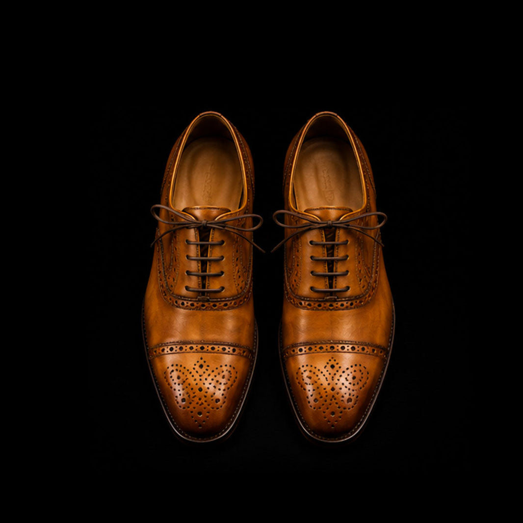Viterbo Brown Royal Patina Leather Oxford Brogue Dress Shoes