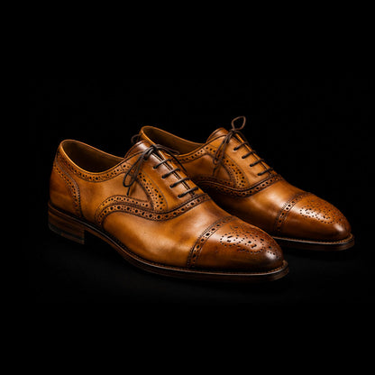 Viterbo Brown Royal Patina Leather Oxford Brogue Dress Shoes