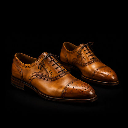 Viterbo Brown Royal Patina Leather Oxford Brogue Dress Shoes