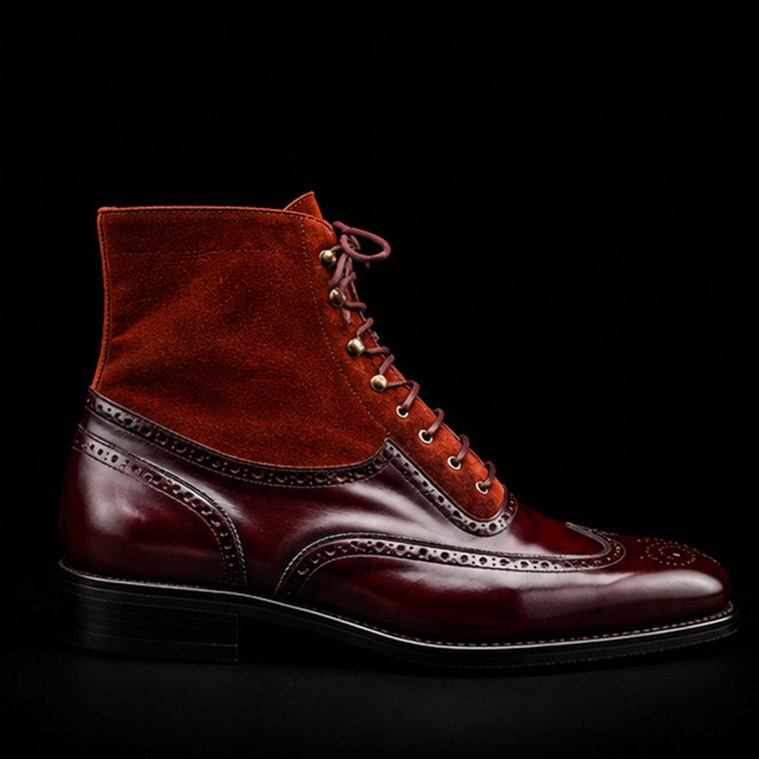 Sassari Brown Suede Leather Ankle High Wingtip Boots