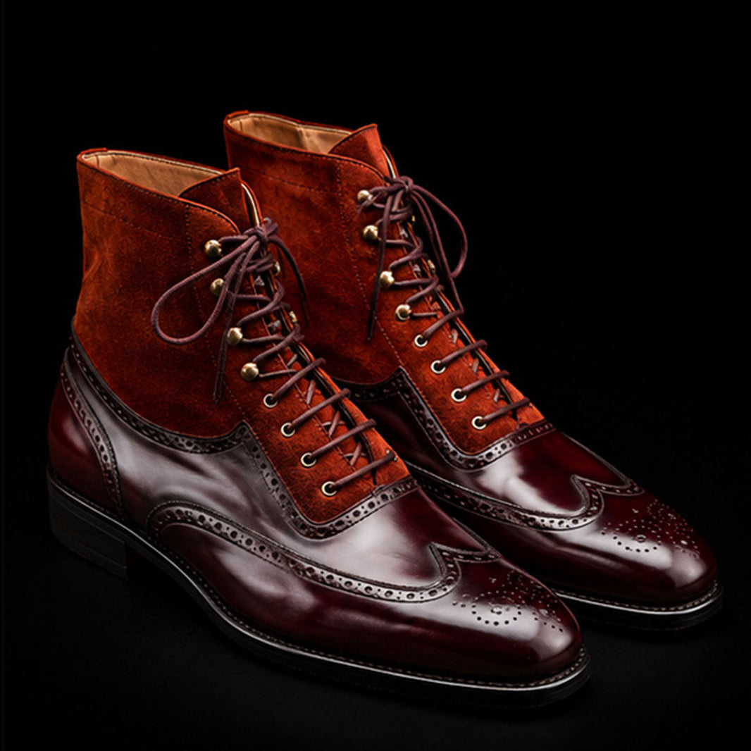 Sassari Brown Suede Leather Ankle High Wingtip Boots