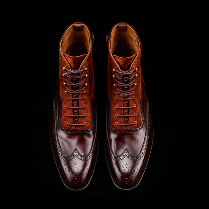 Sassari Brown Suede Leather Ankle High Wingtip Boots