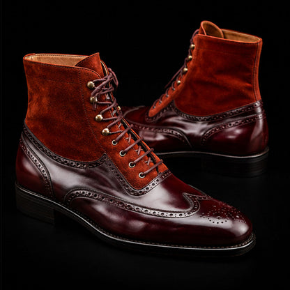 Sassari Brown Suede Leather Ankle High Wingtip Boots