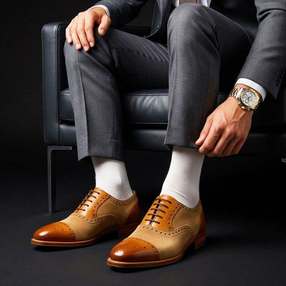 Arezzo Brown Suede Leather Cap Toe Formal Oxford Shoes