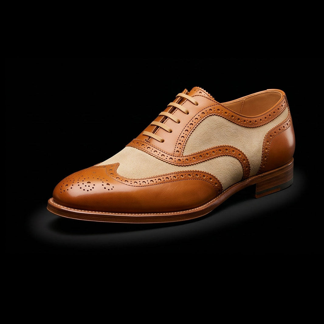 Frascati Brown & Beige Suede Leather Wingtip Spectator Shoes