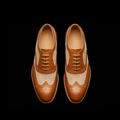 Frascati Brown & Beige Suede Leather Wingtip Spectator Shoes