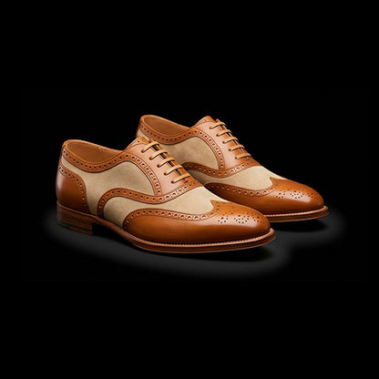 Frascati Brown & Beige Suede Leather Wingtip Spectator Shoes