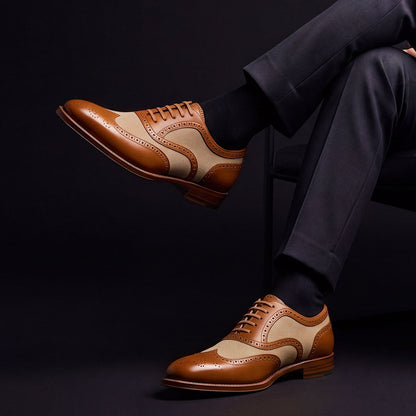 Frascati Brown & Beige Suede Leather Wingtip Spectator Shoes