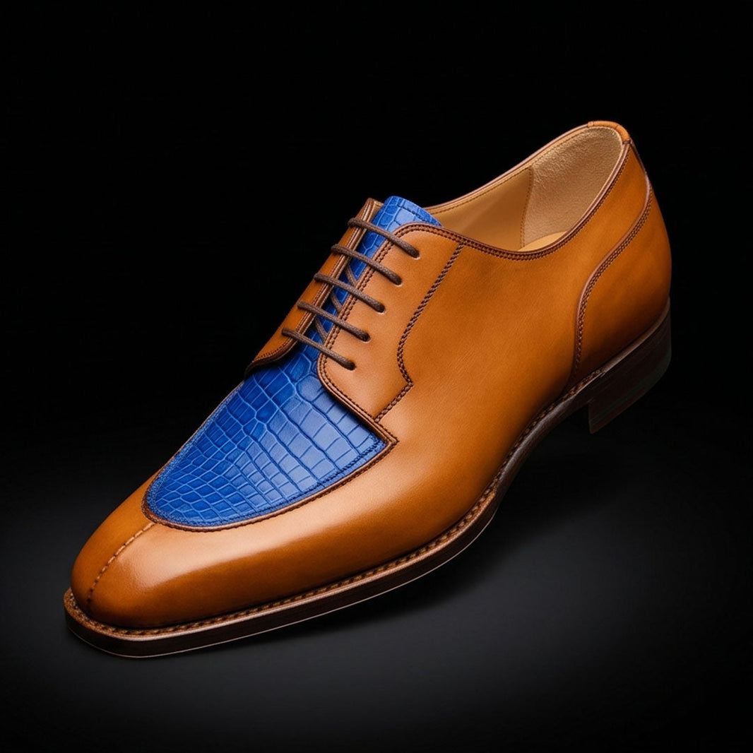 Manfredonia Blue & Brown Leather Oxford Shoes