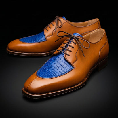 Manfredonia Blue & Brown Leather Oxford Shoes