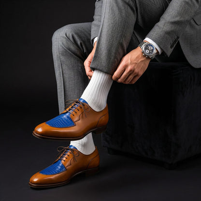 Manfredonia Blue & Brown Leather Oxford Shoes