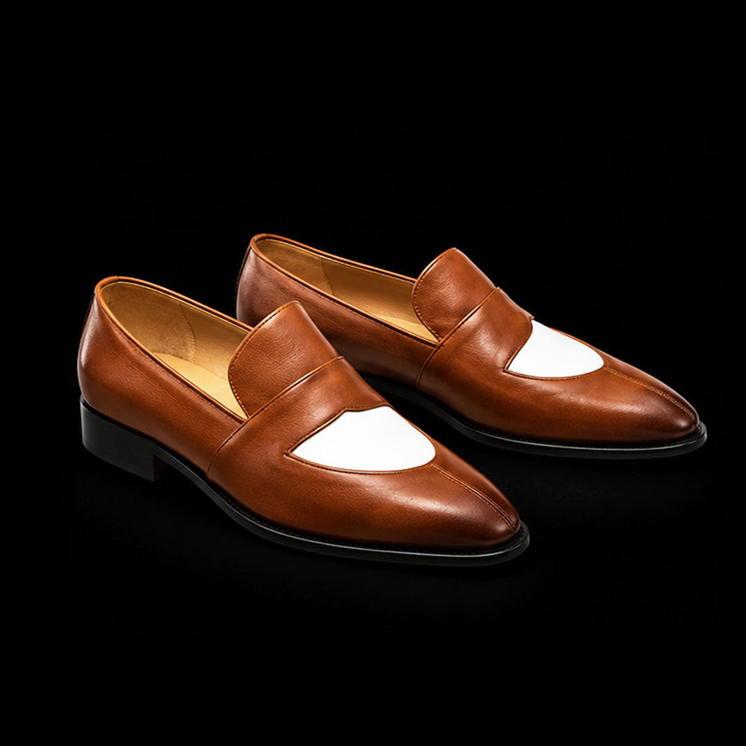 Desenzano Brown & White Leather Penny Loafers