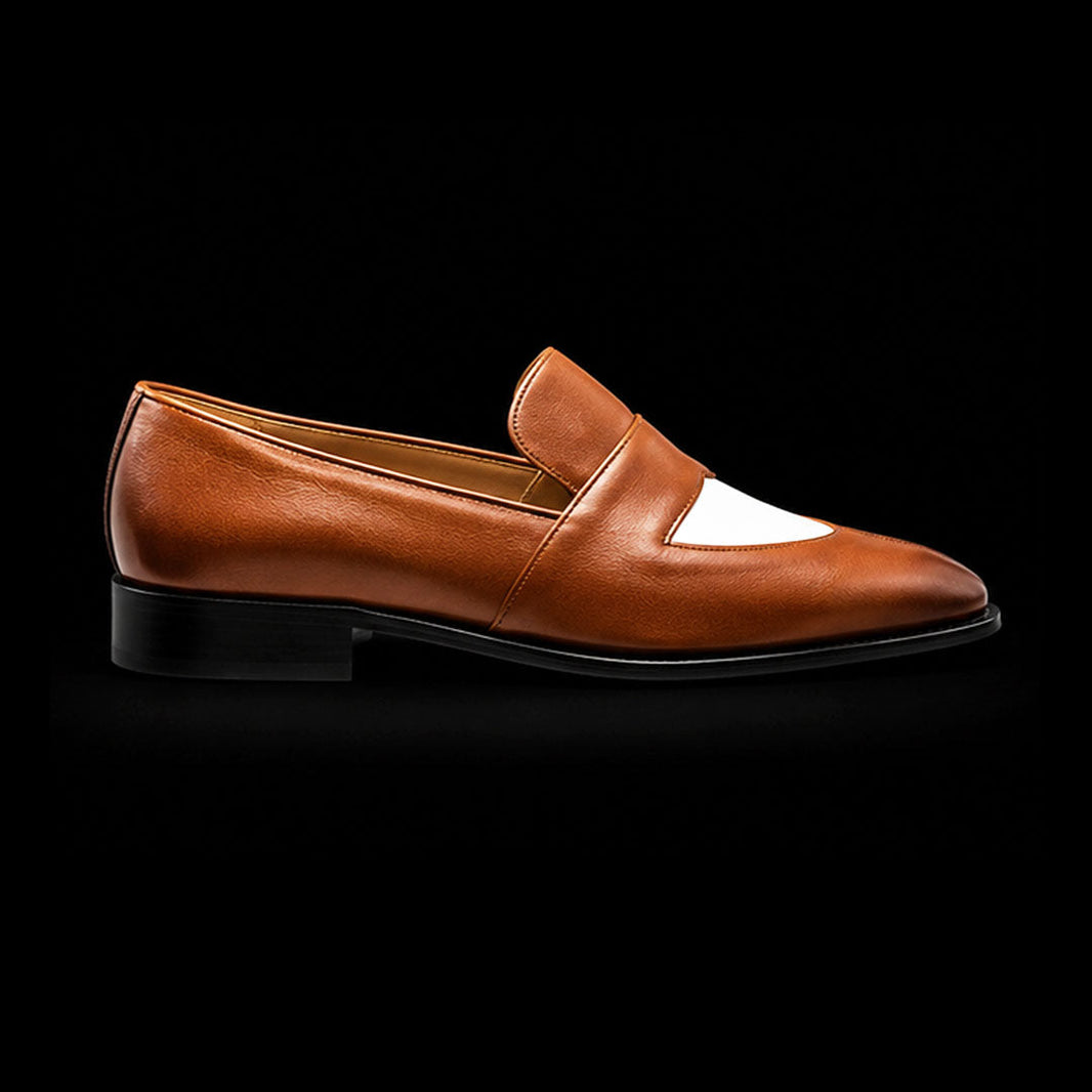 Desenzano Brown & White Leather Penny Loafers
