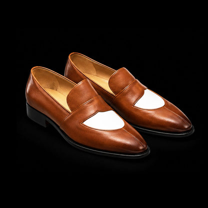 Desenzano Brown & White Leather Penny Loafers