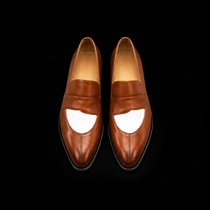 Desenzano Brown & White Leather Penny Loafers