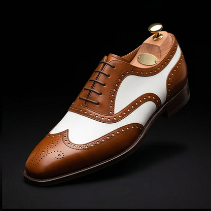 Urbino Brown & White Leather Wingtip Spectator Shoes