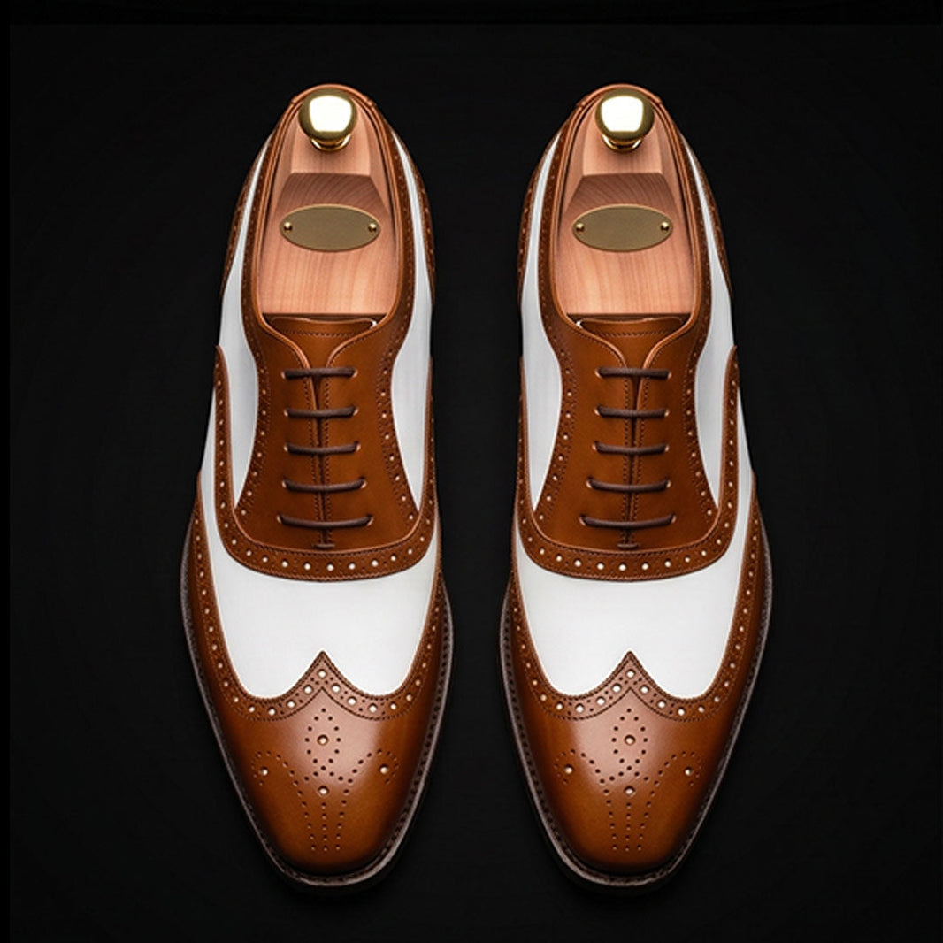 Urbino Brown & White Leather Wingtip Spectator Shoes