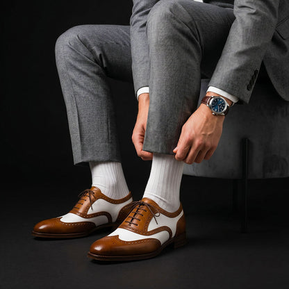 Urbino Brown & White Leather Wingtip Spectator Shoes