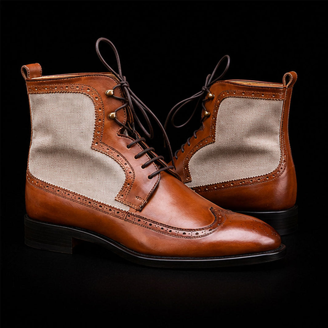 Catania Brown & White Suede Leather Ankle High Boots
