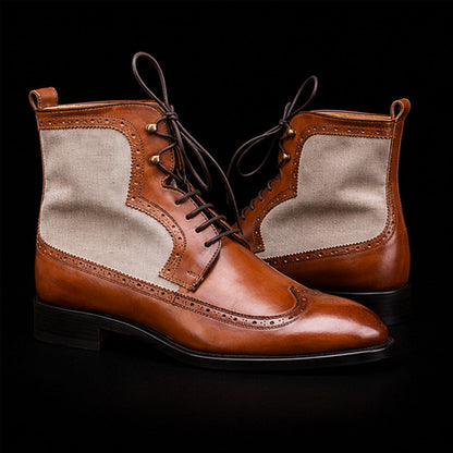 Catania Brown & White Suede Leather Ankle High Boots