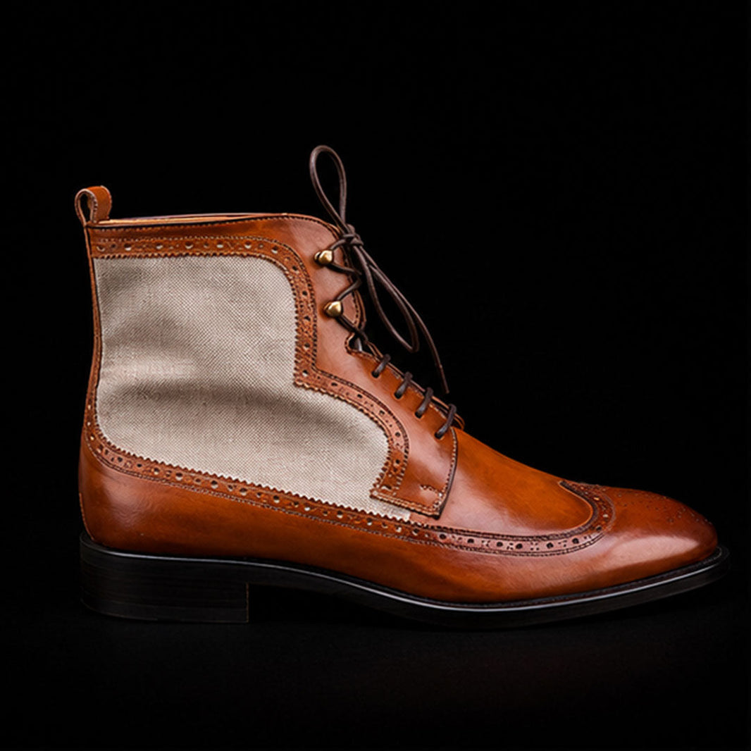 Catania Brown & White Suede Leather Ankle High Boots