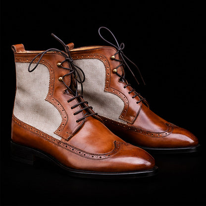 Catania Brown & White Suede Leather Ankle High Boots