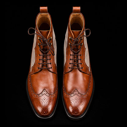 Catania Brown & White Suede Leather Ankle High Boots