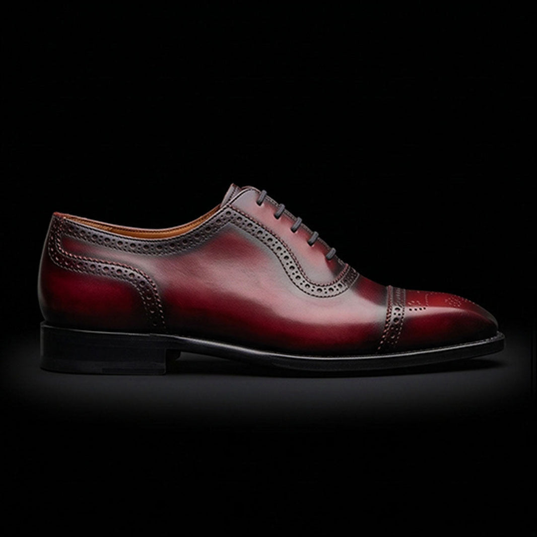 Reggio Emilia Burgundy & Blue Leather Wingtip Oxford Shoes