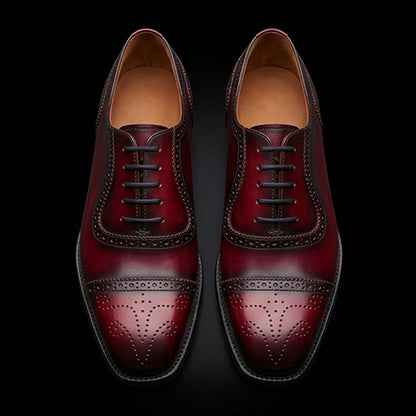 Reggio Emilia Burgundy & Blue Leather Wingtip Oxford Shoes