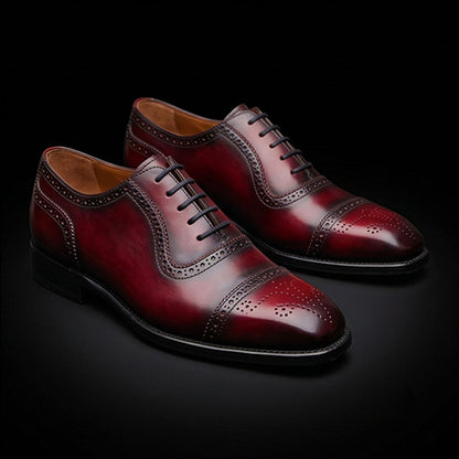 Reggio Emilia Burgundy & Blue Leather Wingtip Oxford Shoes