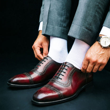 Reggio Emilia Burgundy & Blue Leather Wingtip Oxford Shoes