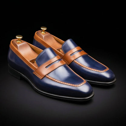 Sondrio Dual Tone Black & Brown Leather Penny Loafers