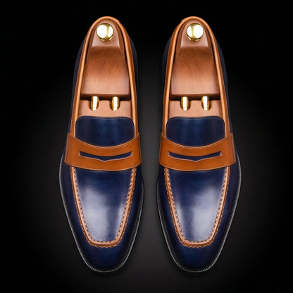 Sondrio Dual Tone Black & Brown Leather Penny Loafers