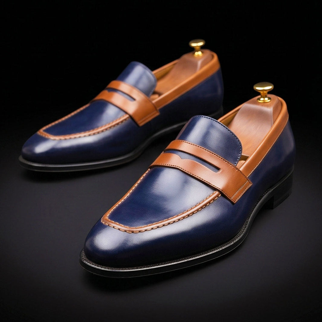 Sondrio Dual Tone Black & Brown Leather Penny Loafers