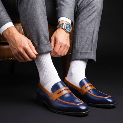 Sondrio Dual Tone Black & Brown Leather Penny Loafers