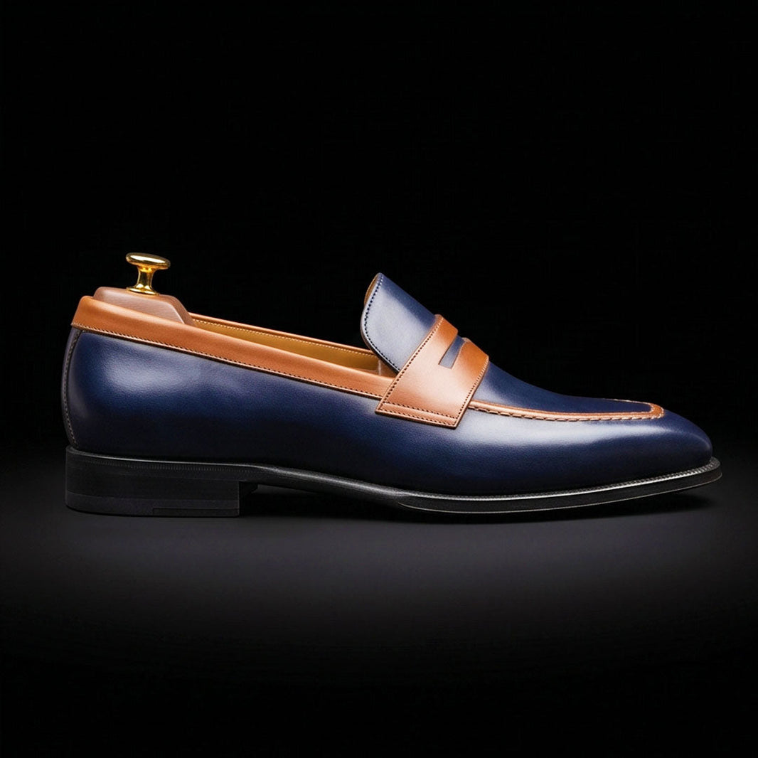 Sondrio Dual Tone Black & Brown Leather Penny Loafers