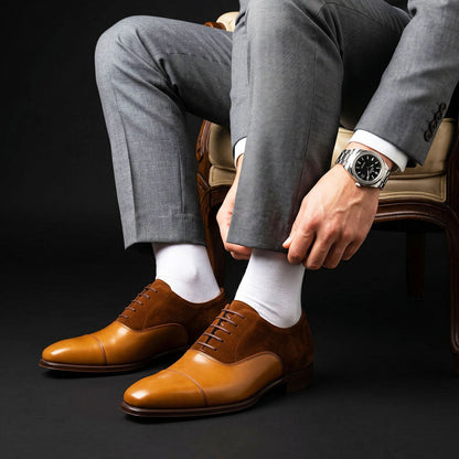 Sanremo Dual Tone Brown Suede Leather Oxford Shoes